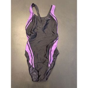 Speedo Women's Cut Out Back Bathing Suit One Piece Swimsuit Black Purple Size 6